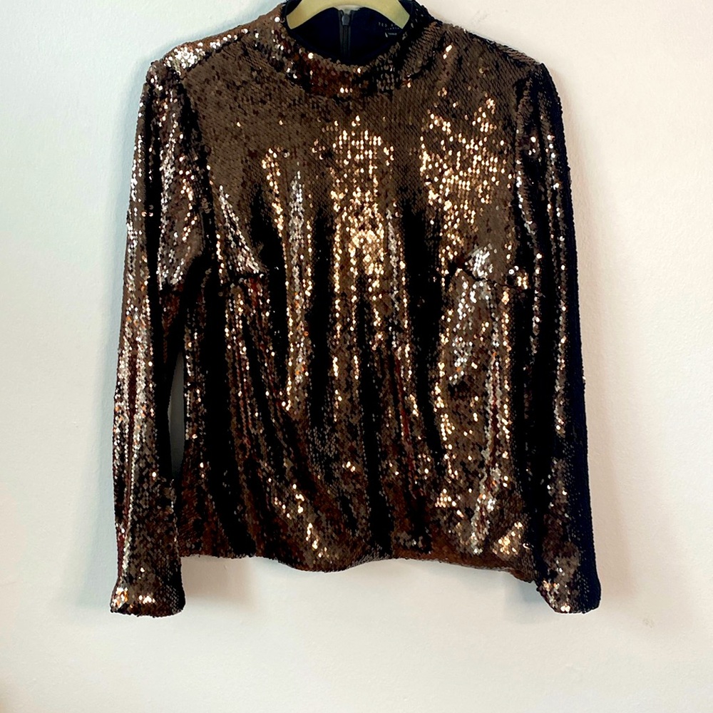 Ted Baker London Lovato Sequin Top Brown Size 10 US - Picture 3 of 12